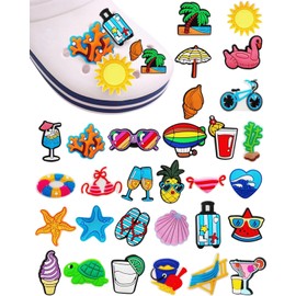 TPZORJX Pack of 30 Shoe Charms, Crocs Pins, Crocs Pins for Children, Crocs Pins Shoe Badges, PVC Shoe Charms, for Children, Boys, Girls, Adults, Summer Beach Style
