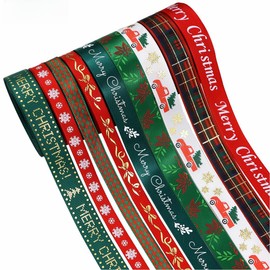 9 Rolls 45 Yards Christmas Ribbons Metallic Buffalo Printed Grosgrain Satin Ribbons 3/8″ Wide DIY Craft Fabric for Holiday Wedding Anniversary Decorations Gift Wrapping (Christmas-9 Roll)