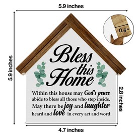Housewarming Gifts House Blessing Gifts for New Home Bless This Home Wooden Block Sign Religious House Shaped Sign Decor for Home Desk Table Shelf