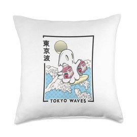 TOKYO WAVES Ghost Strawberry Milk Waves Anime Kawaii Aesthetic Throw Pillow, 18x18, Multicolor