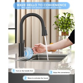 AJO BEND Touchless Matte Black Kitchen Sink Faucet with Pull Down Sprayer, Motion Sensor Touch on Faucets for Kitchen Sink, 360° Swivel Spout