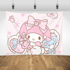 Cartoon Kitty Birthday Party Supplies Backdrop, Cute Banner Party Decorations Living Room Tapestry for Bedroom Photography Background (TA-NEW-MEI-a-2410)