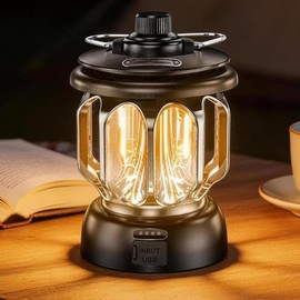 Purplecrystal LED camping lantern, rechargeable retro camping light, IP65 Impermeables,Adecuado para cortes de energía, kits de supervivencia,...     