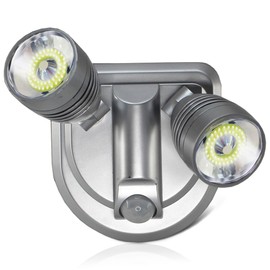 FISHTEC ® Double Spot 180° Adjustable Outdoor Light 500 Lumen LED COB - Automatic Switching on - Motion Sensor Angle 90° - IP44 - for Patio, Garden, Garage, Awning - Grey