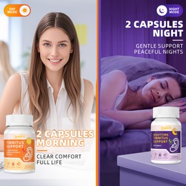 Deepure Tinnitus Auditory Support Capsules-Day & Night Formula with Magnesium Ginkgo and Ashwagandha for Focus,Sleep,Inner Ear Comfort Promote Quieter Mental Clarity Non-GMO Vegan Formula 60 Count