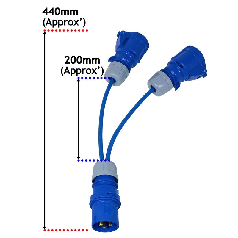 SPARES2GO 16A Splitter Cable 240V Caravan Motorhome 2 Way Hook