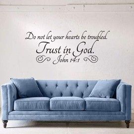 Wall Quotes Sayings Christian Removable Vinyl Peel and Stick Bible Verse DIY Trust in God John 14:1 Wall Stickers Wall Decals