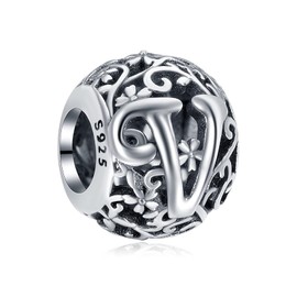 Annmors Women's Letter A–Z Charms for Bracelet 925 Sterling Silver Pendant Vintage Alphabet Bead Spell the Word Collection, Cubic Zirconia