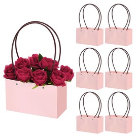 6 Pcs Flower Paper Box Bouquet Storage Bucket With Handle For Wedding Party Mother'S Day Gift Wrap Bag Birthday Graduation Party Decoration (6 Pcs) (Pink)