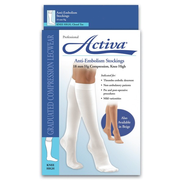Activa Anti-EMB 18 mmHg Knee High Closed Toe Stockings, White, Medium