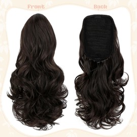 Felendy 15" Ponytail Extension Drawstring Curly Wavy Ponytail Hair Extensions Clip in Long Pony Tails Hairpieces Cute Synthetic Hair Piece for Women Dark Brown