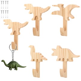 Kathfly 4 Pcs Dinosaur Coat Hooks Dinosaur Wooden Clothing Hanger Wood Dino Backpack Hook for Children Bathroom Decor Classroom Storage Home Wall Decoration