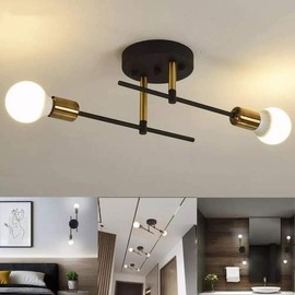 Embesslis Modern Semi-Flush Mount Ceiling Light, Black and Gold, 45.5 cm, 2-Light Adjustable Chandelier for Living Room, Bedroom