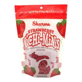 Strawberry Michi-Minis Shurms Hard Shell Candy in the Shape of Michigan, 8 oz Pouch