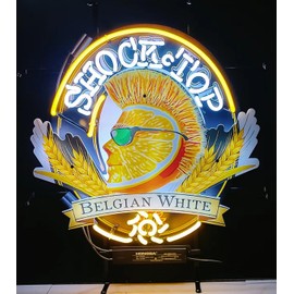 Handmade Glass Tube Neon Light Sign Compatible For xinch Shock Top Belgian White Sign for Wall Decor Bar Pub Recreation Lights Windows Glass Wall Signs 24 X 20 Inches High Definition Jet Graphic Printing Board