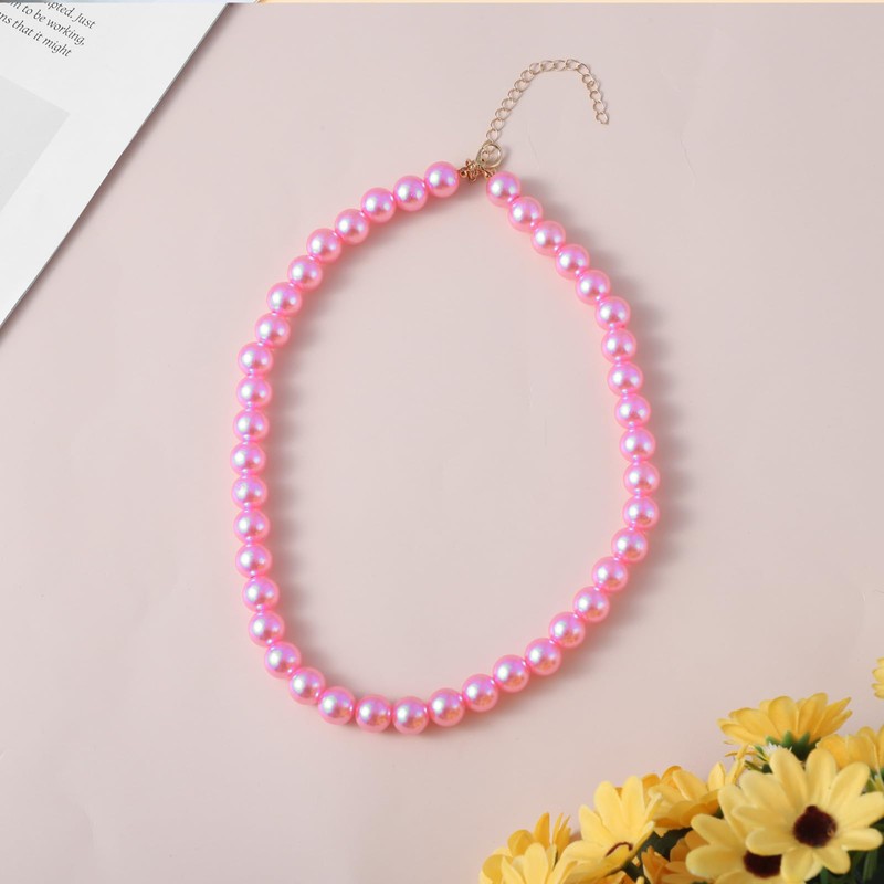 Ymapinc Chunky Pearl Pink Dog Collar, Adjustable Pearl Necklace for