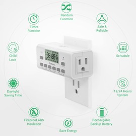 COKWEL Digital Timer Switch - 2 Pack, 7 Day Programmable, 10 On/Off Settings, 24-Hour & 7-Day Programmable Electric Plug Timer