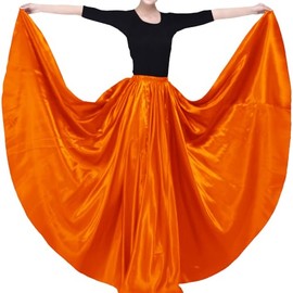 BACKGARDEN Pumpkin Orange 20 Yard Elegant Satin Long Full Skirt Belly Dance Performance Costume