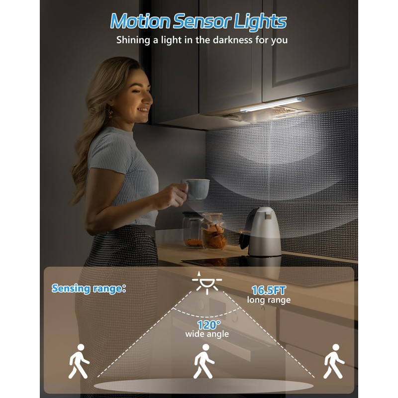 HIBOITEC LED Motion Sensor Cabinet Light 2500mAh 2 Packs Rechargeable