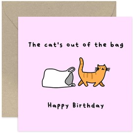 Funny Cat Birthday Card for Men and Women - Cats Out Of The Bag - Birthday Gifts for Cat Owner - Hilarious Cat Joke Birthday Card for Husband, Wife | Blank Inside