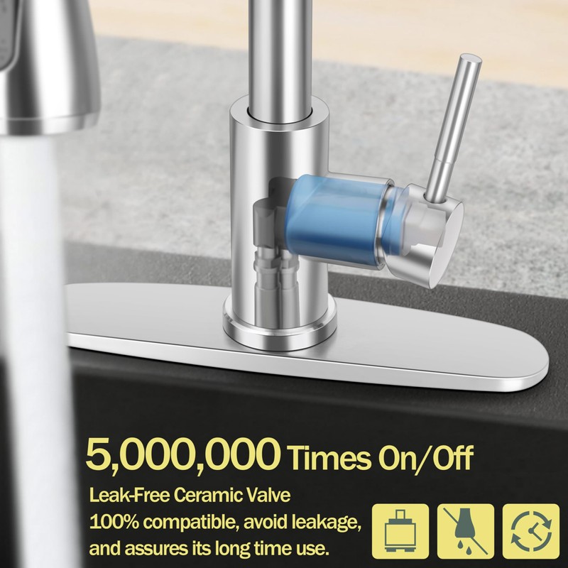 Herogo Brushed Nickel Kitchen Sink Faucet Set with Pull Down