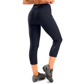 Bikewa Women's 4D Padded Bike Pants High Waist Cycling Shorts Bicycle Capris 3/4 Biking Tights with Zipper Pockets(Navy,M)