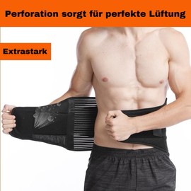 HENKi Back Support Belt Bandage Correction for Lower Back with 6 Rods Black Extra Large Plus Size (XL)