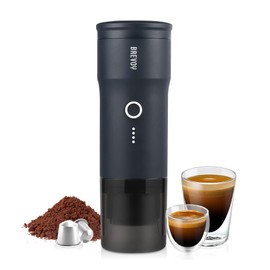 BREVOY Electric Portable Espresso Machine, Double Shot, Works with Coffee Grounds & Capsules