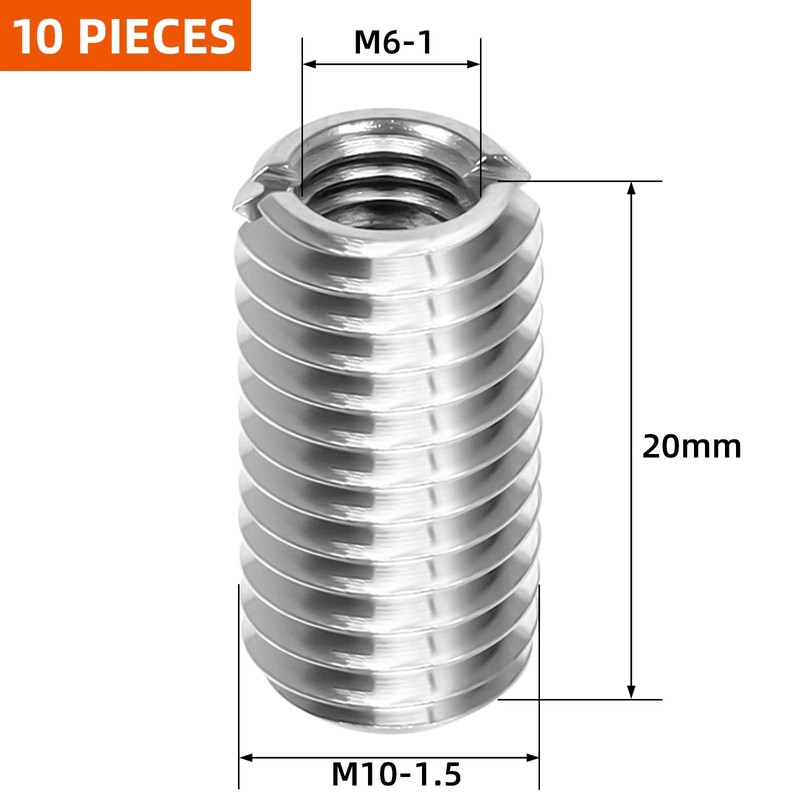 MewuDecor M6-1.0 Female to M10-1.5 Male Threaded Insert Reducing Nut