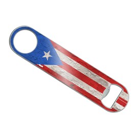 Rustic Distressed Puerto Rico Flag Wood Look Stainless Steel Vinyl Covered Flat Bartender Speed Bar Bottle Opener
