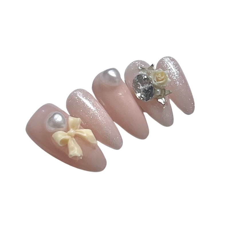 Blush Petal Handmade Nail Tips - Coffin Ballet / 홍당무페탈