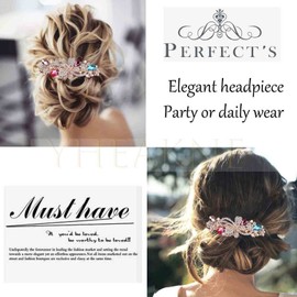 Yheakne Sparkle Crystal Wedding Hair Clip Barrette Gold Rhinestone Hair Bling Bridal Headpieces Decorative Head Clip Headwear Hair Clip Comb Bride Hair Accessories for Women and Girls (Multi Color 2)