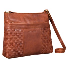 STILORD 'Ida' Braided Handbag Leather Women Vintage Shoulder Bag for Women Braided Shoulder Bag for Leisure Going Out City Party Genuine Leather, Colour:arona - brown