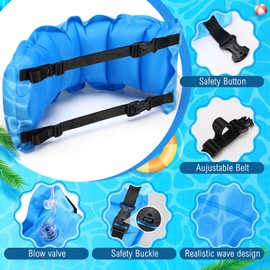 VioraWhite 2 Pcs Inflatable Swim Belt Portable Waist Floatation Aid for Adults Women Adjustable Floating Training with Safety Buckle and Rope Pool Exercise Equipment for Beginners(Water Pool Print)