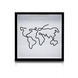 FuninCrea Large Size 29*29CM Adventure Archive Box Travel Memory Box Frame with Slot and World Map Design, Ticket Shadow Box Wooden Ticket Box to Store Tickets Postcards Souvenirs (Black, 29x29x4.5cm)