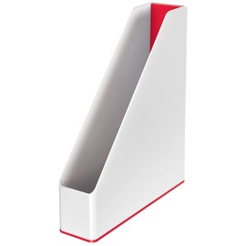 Leitz Wow A4 Magazine File, Dual Colour White/Red, Vertical Storage Box, 53621026