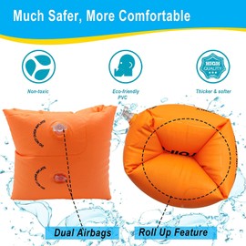 2-4 Pcs Inflatable Arm Swimming Floaties Bands, Floatation Water Wings, Swimming Arm Ring Floatie for Children and Adults 30-150LBS (Blue & Orange)