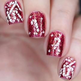 Christmas Press on Nails Short Square Fake Nails With Candy Cane Designs Xmas False Nails Red Glitter Glue on Nails Full Cover Artificial Stick on Nails for Women Winter Nails 24 Pcs