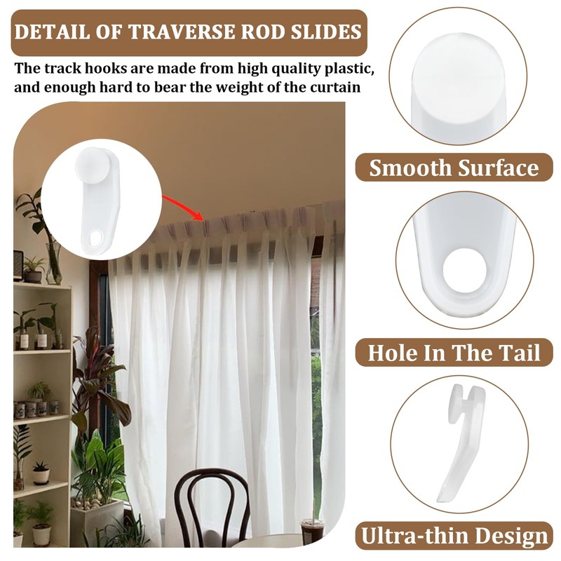 Aifeier ET 50 Pcs White Plastic Traverse Rod Slide Curtain