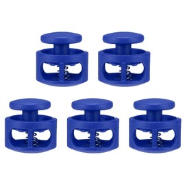 sourcing map 5pcs Plastic Cord Locks Double Hole Spring Toggle Stopper Clip Elastic Clasp Lock Fastener for Drawstring, Paracord, Bags, Clothing, Gloves String Lock Replacement, Blue
