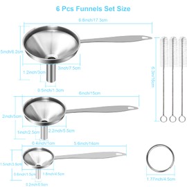 Large Small Funnel Set of 3, Food Grade Mini Funnels for Kitchen Use Filling Bottles Liquor Flask Tiny Spice Cooking Powder, 7Pcs Metal Stainless Steel Funnel Long Handle, 3Pcs Cleaning Brushes VOPTON