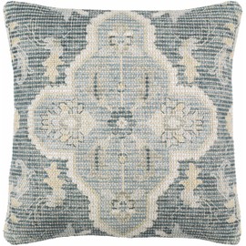 Hauteloom Bigaa Cotton Decorative Throw Pillow Cover - Oriental Floral Cushion Cover - Blue, Sage, Cream - 18" x 18''