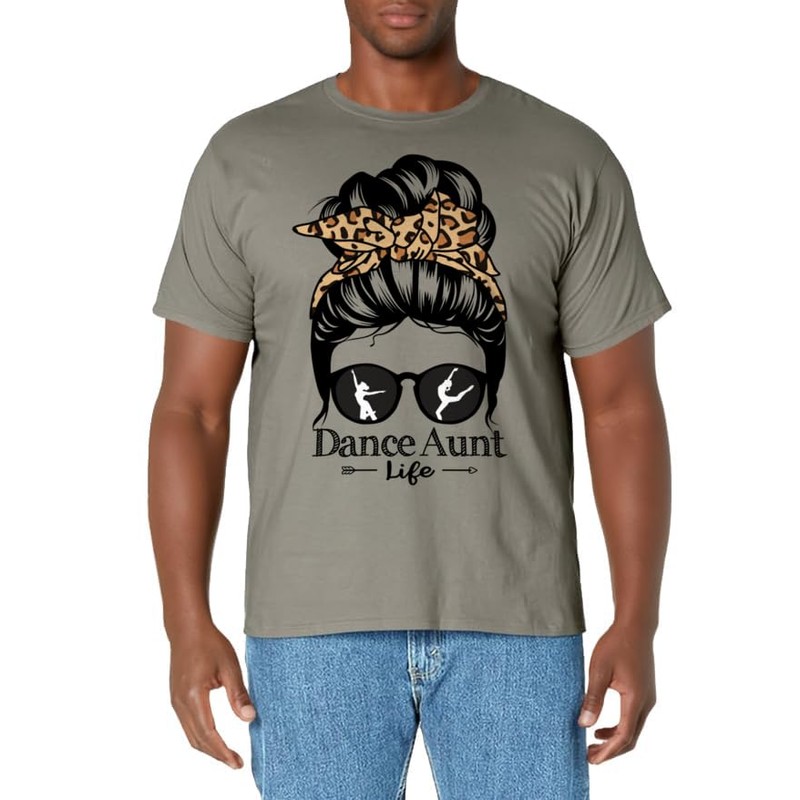 Dance Aunt Messy Bun Hair Funny Leopard Dancer T-Shirt