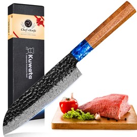 Kuwata Santoku Knife, Professional VG10 Damascus Steel Kitchen Santoku Knife, G10 Ergonomic Color Wooden Handle Chef Knife with Luxury Gift Box