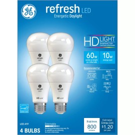 GE (4 bulbs) GE Refresh LED Light Bulbs, 60 Watt, Daylight, A19, 10 watt, 800