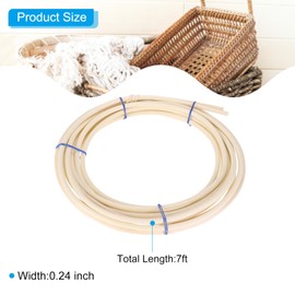 PATIKIL Round Reed Spline 23ft x 0.24 inch, Cane Webbing Roll,Rattan Reed Coil for DIY Furniture Basket Weaving, Wicker Making/Repair Supplies,Modeling Decoration, Aromatherapy, Wooden