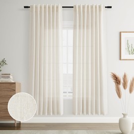 Joywell Cream Natural Back Tab Rod Pocket Linen Curtains 96 Inches Long 2 Panels for Living Room Bedroom Neutral Boho Farmhouse Rustic Light Filtering Semi Sheer Curtains Window Treatment 52x96