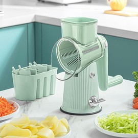 TOPAA 5 in 1 Manual Vegetable Chopper with Replaceable Blades, Multifunctional Sliceer, Kitchen Utensils & Green Gadgets Cheese Grater Round Slicer - Color: Green