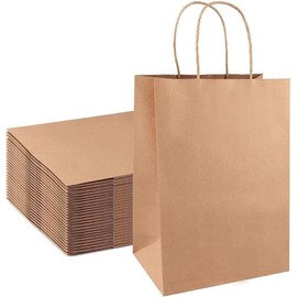 willowus Kraft Paper Gift Bags with Handles - Brown - Elevate Your Style: 25 Pack of 8x4.75x10 Inch Kraft Paper Bags - Stylish, Sturdy, Perfect for Shopping, Celebrations, and Special Occasions! (25)