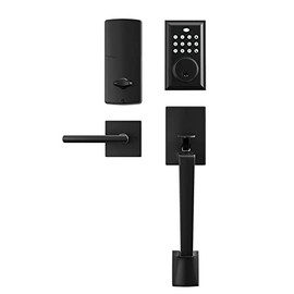 KIAYACI Front Door Lock Set Door Handle Sets Black Door Handle Entry Door Locksets with Rectangle Keypad Deadbolt Single Modern-Straight Handle Lower Half Grip Deadbolt Locks for Doors